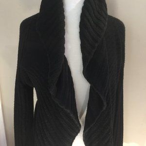 Black Open Cardigan with ruffle edge SZ1X
